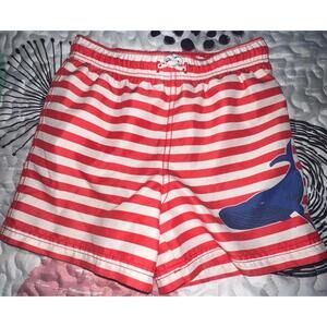 Mini Boden Boys Swimtrunks Red‎ and White Stripe Whale Theme 3-4Y